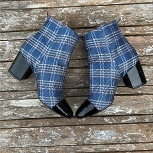 1901 Plaid Heeled Bootie w/ Black Patent Leather: Blue/Pink/Silver, size 6.5